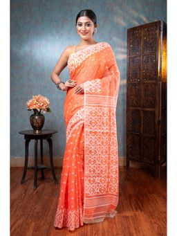 Boveee - Women Orange Cotton Woven Saree Without Blouse