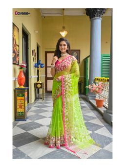 Boveee - Women Green Silk Woven Saree Without Blouse