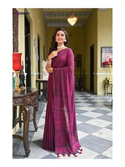 Boveee - Women Magenta Cotton Woven Saree Without Blouse