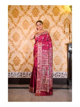 Boveee - Women Magenta Silk Woven Saree Without Blouse