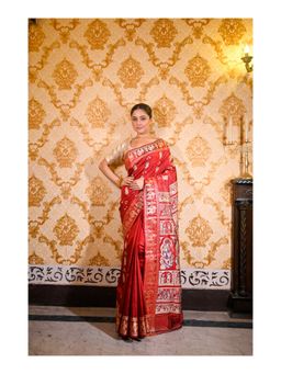 Boveee - Women Red Silk Woven Saree Without Blouse