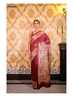Boveee - Women Maroon Silk Woven Saree Without Blouse