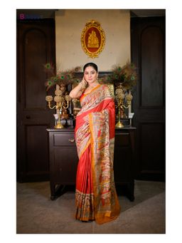 Boveee - Women Red Silk Woven Saree Without Blouse