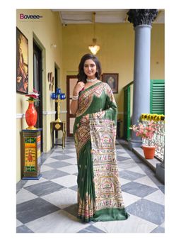Boveee - Women Green Silk Woven Saree Without Blouse