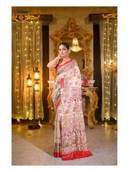 Boveee - Women Beige Silk Woven Saree Without Blouse
