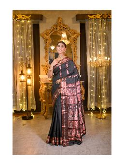 Boveee - Women Black Silk Woven Saree Without Blouse