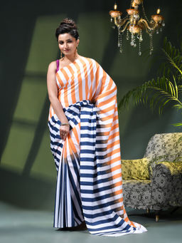 DESH BIDESH - Women Orange Crepe Printed Saree Without Blouse