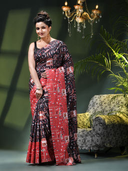 DESH BIDESH - Women Black Crepe Printed Saree Without Blouse