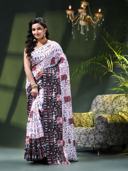 DESH BIDESH - Women White Crepe Printed Saree Without Blouse