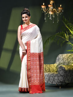 DESH BIDESH - Women White Art Silk Saree with Unstitched Blouse