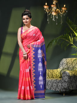 DESH BIDESH - Women Pink Crepe Embroidered Saree with Unstitched Blouse