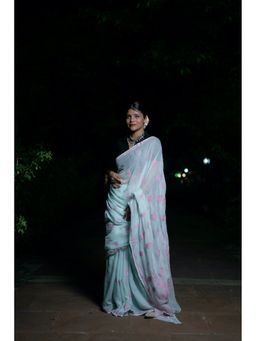 Shwet Heritage - Women Blue Kota Embroidered Saree Without Blouse