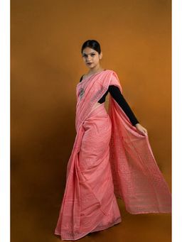 Shwet Heritage - Women Pink Kota Embroidered Saree Without Blouse