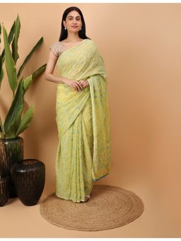 Shwet Heritage - Women Yellow Kota Embroidered Saree Without Blouse