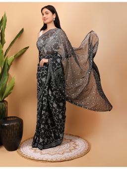 Shwet Heritage - Women Black Kota Embroidered Saree Without Blouse