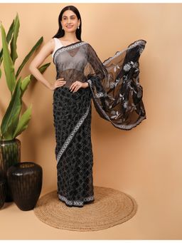 Shwet Heritage - Women Black Kota Embroidered Saree Without Blouse