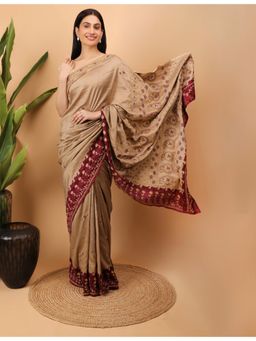 Shwet Heritage - Women Beige Chanderi Embroidered Saree with Unstitched Blouse
