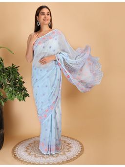 Shwet Heritage - Women Blue Kota Embroidered Saree Without Blouse