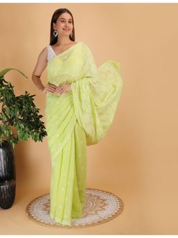 Shwet Heritage - Women Green Kota Embroidered Saree Without Blouse