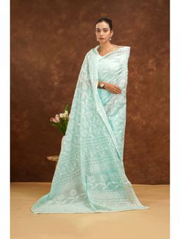 Shwet Heritage - Women Blue Kota Embroidered Saree Without Blouse