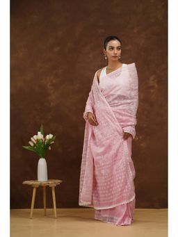 Shwet Heritage - Women Pink Kota Embroidered Saree Without Blouse