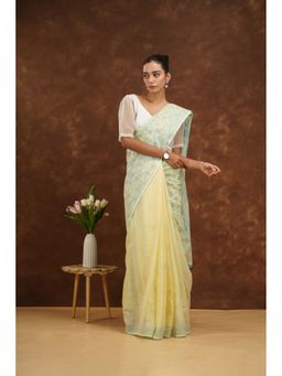 Shwet Heritage - Women Yellow Kota Embroidered Saree Without Blouse