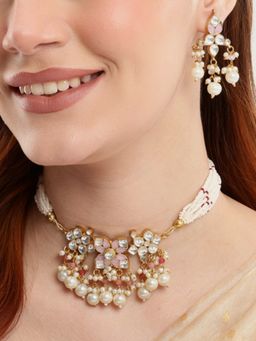 Nuyug - 22K Gold Plated Rose Aura Choker Necklace and Earrings Set