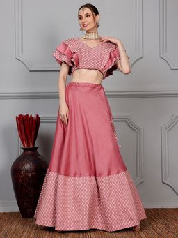 Ethnovog - Pink Sequins Embroidered Blouse with Lehenga & Dupatta (Set of 3)