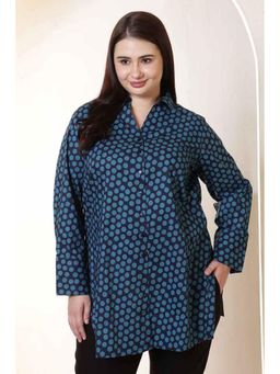 Isadora Life - Women Navy Blue Cotton Polka Dots Shirt