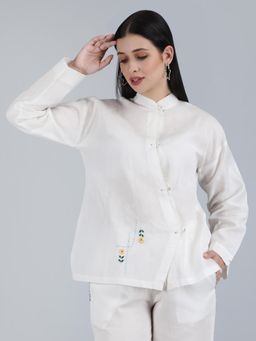 1401 The Label - Women White Linen Embroidered Top
