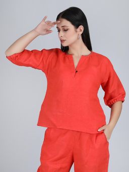 1401 The Label - Women Orange Linen Solid Top