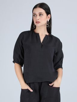 1401 The Label - Women Black Linen Solid Top