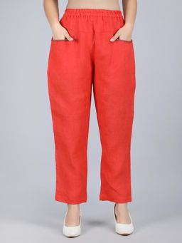 1401 The Label - Women Orange Linen Solid Pant