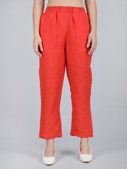 1401 The Label - Women Orange Linen Solid Pant