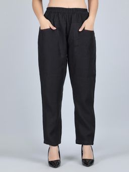 1401 The Label - Women Black Linen Solid Pant