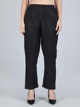 1401 The Label - Women Black Linen Solid Pant