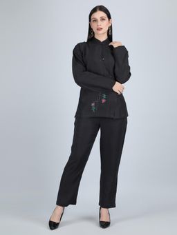 1401 The Label - Women Black Linen Embroidered Co-Ord Set