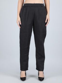 1401 The Label - Women Black Linen Solid Pant