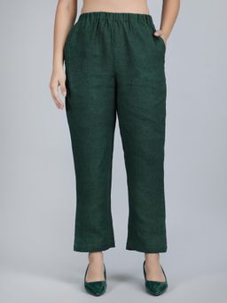 1401 The Label - Women Green Linen Solid Pant