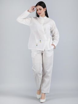 1401 The Label - Women White Linen Embroidered Co-Ord Set