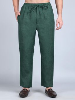 1401 The Label - Men Green Linen Solid Pant