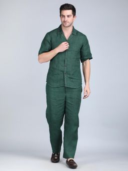 1401 The Label - Men Green Linen Solid Co-Ord Set