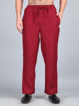 1401 The Label - Men Maroon Linen Solid Pant