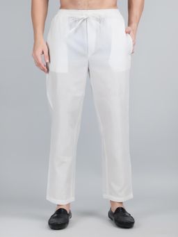 1401 The Label - Men White Linen Solid Pant