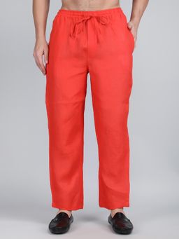 1401 The Label - Men Orange Linen Solid Pant