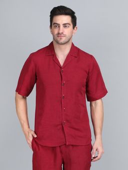 1401 The Label - Men Maroon Linen Solid Shirt