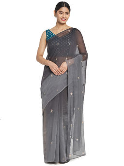 Fabindia - Grey Embellished Cotton Silk Saree