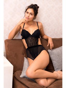 Zivame - Sundown Collection Velvet Touch Moderate Push Up Black Teddy