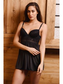 Zivame - Sundown Floral Lace Gentle Lift Babydoll with G-String- Black