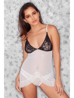Zivame - Sheer n Sexy Floral Lace Babydoll with Bikini Panty- Ivory n Black